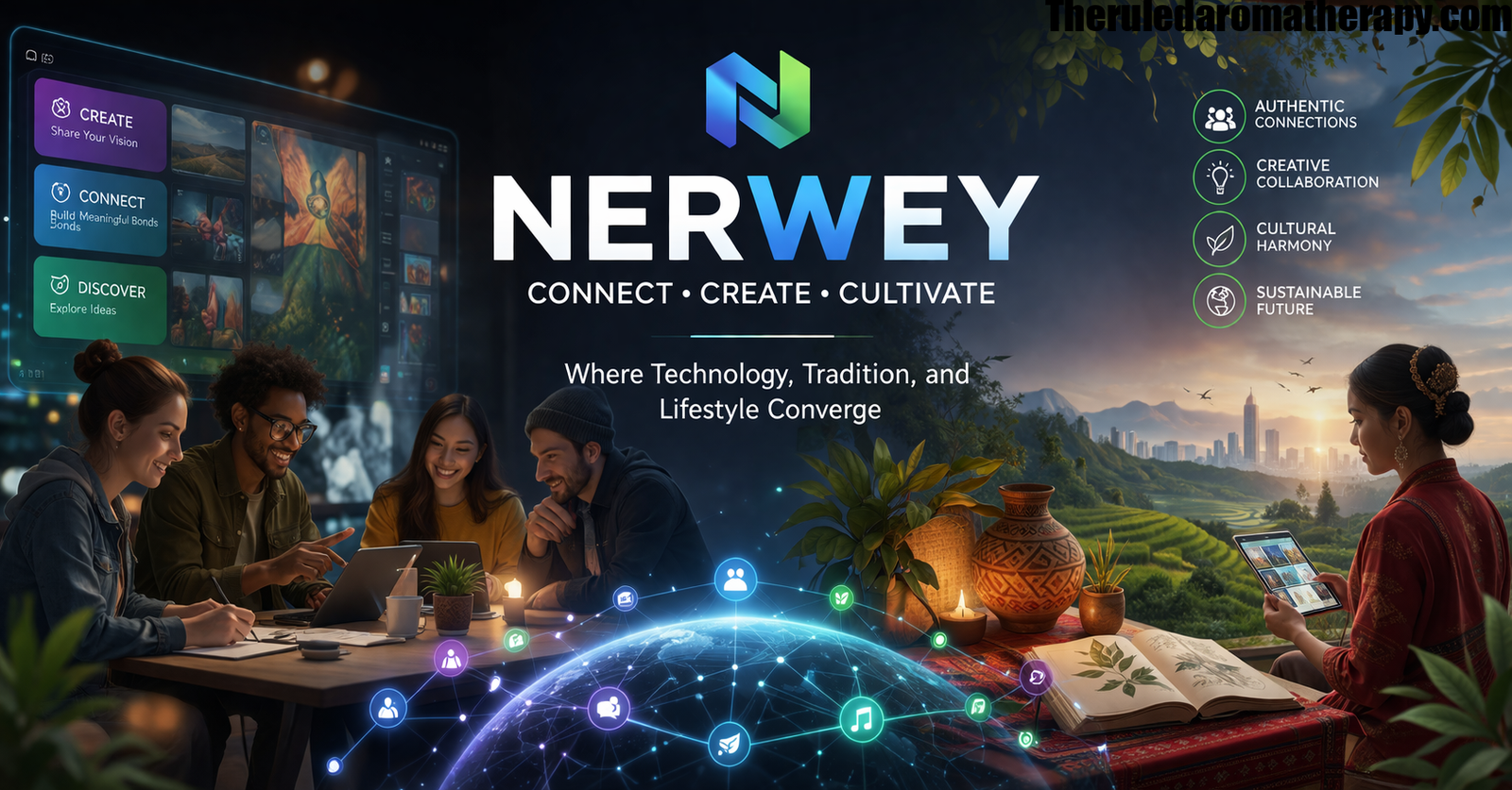 Illustration representing Nerwey, a digital platform and lifestyle philosophy connecting technology, culture, and creativity