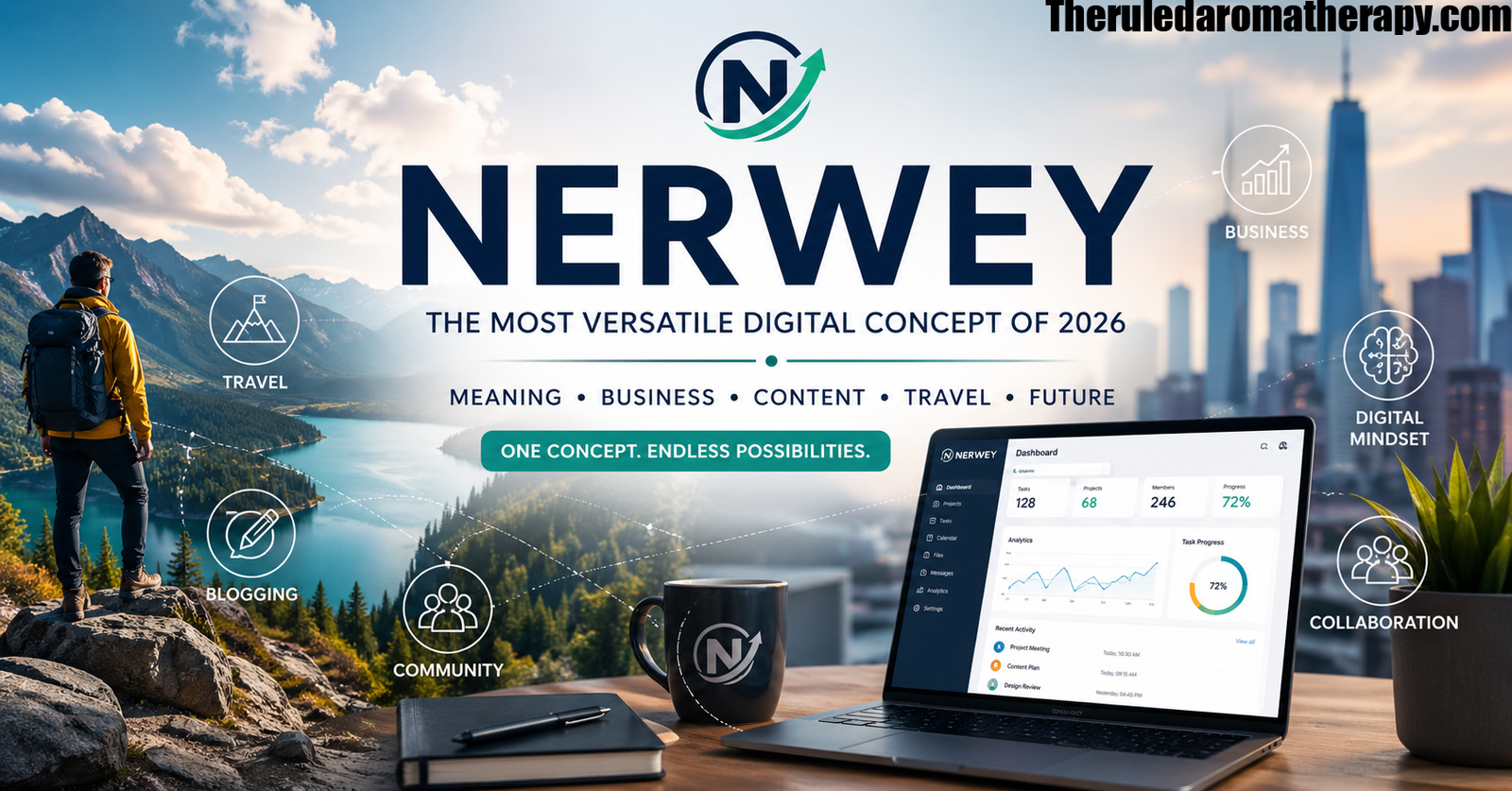 Nerwey concept illustration showing digital connectivity, business productivity, and creative innovation in 2026