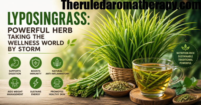 Fresh green Lyposingrass plant with citrus aroma effects in a tropical natural setting representing health and wellness benefits